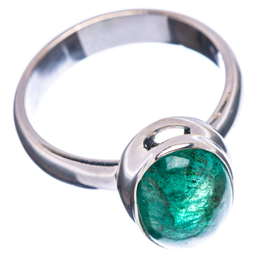 Green emerald oval ring with .925 sterling silver band, side view