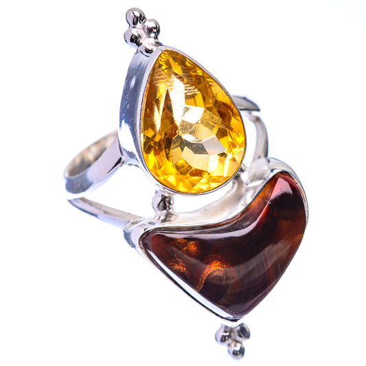 Large Mexican Fire Agate, Citrine Ring Size 9 (925 Sterling Silver) R141395