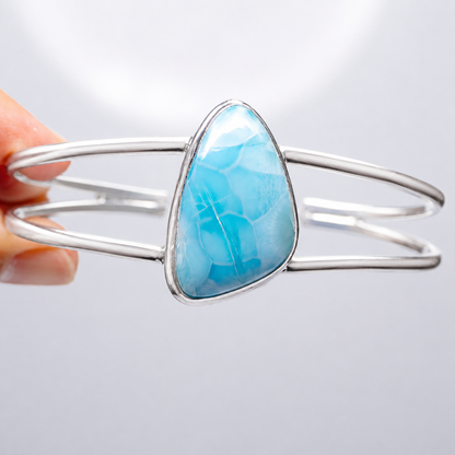 Larimar Cuff Bracelet Adjustable (.925 Sterling Silver)