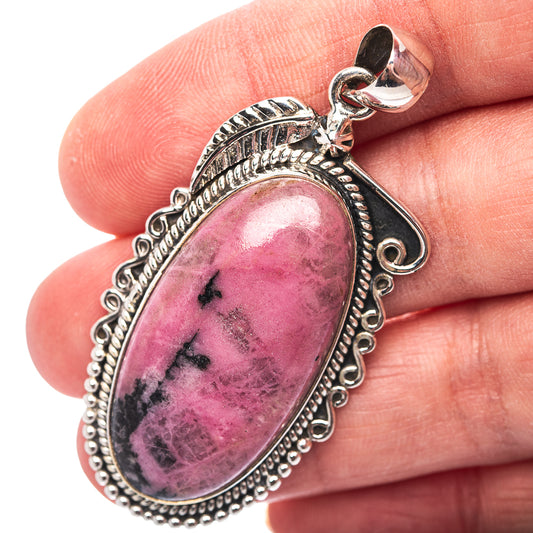 Premium Southwestern Style Rhodonite Pendant 2 1/4" (.925 Sterling Silver)