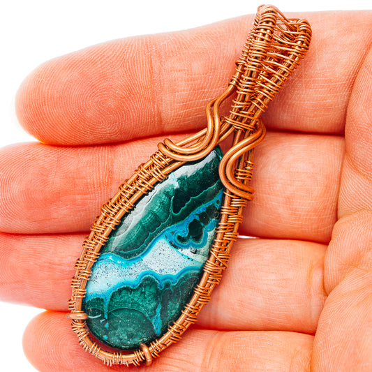 Malachite In Chrysocolla Wire Wrap Pendant 2 1/2" (Copper)
