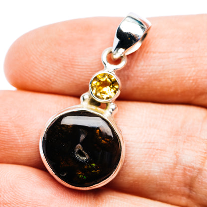 Mexican Fire Agate, Citrine Pendant 1 3/8" (.925 Sterling Silver)