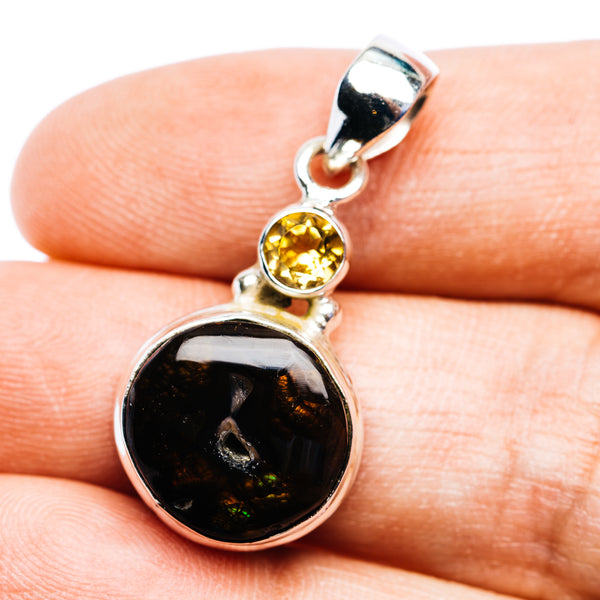 Mexican Fire Agate, Citrine Pendant 1 3/8" (.925 Sterling Silver)
