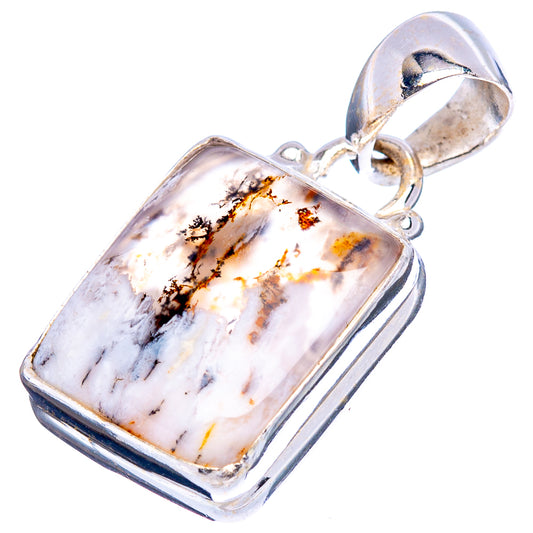 Dendritic agate pendant in .925 sterling silver with bail, rectangular stone with dendrites