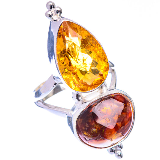Large Mexican Fire Agate, Citrine Ring Size 5.75 (925 Sterling Silver) R141045
