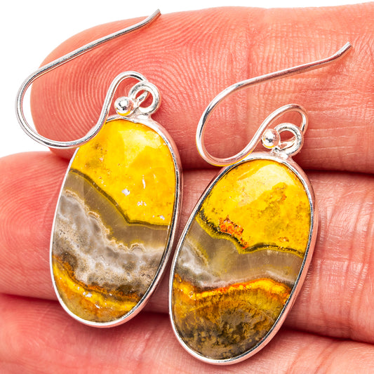 Bumblebee Jasper drop earrings, yellow amber and brown teardrop stone, .925 sterling hooks