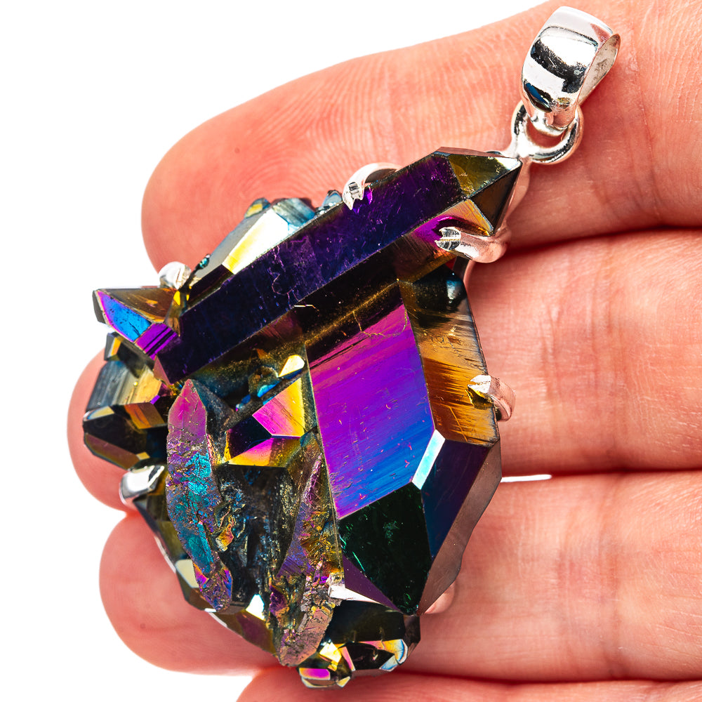 Premium Titanium Druzy Pendant 2 1/8" (.925 Sterling Silver)