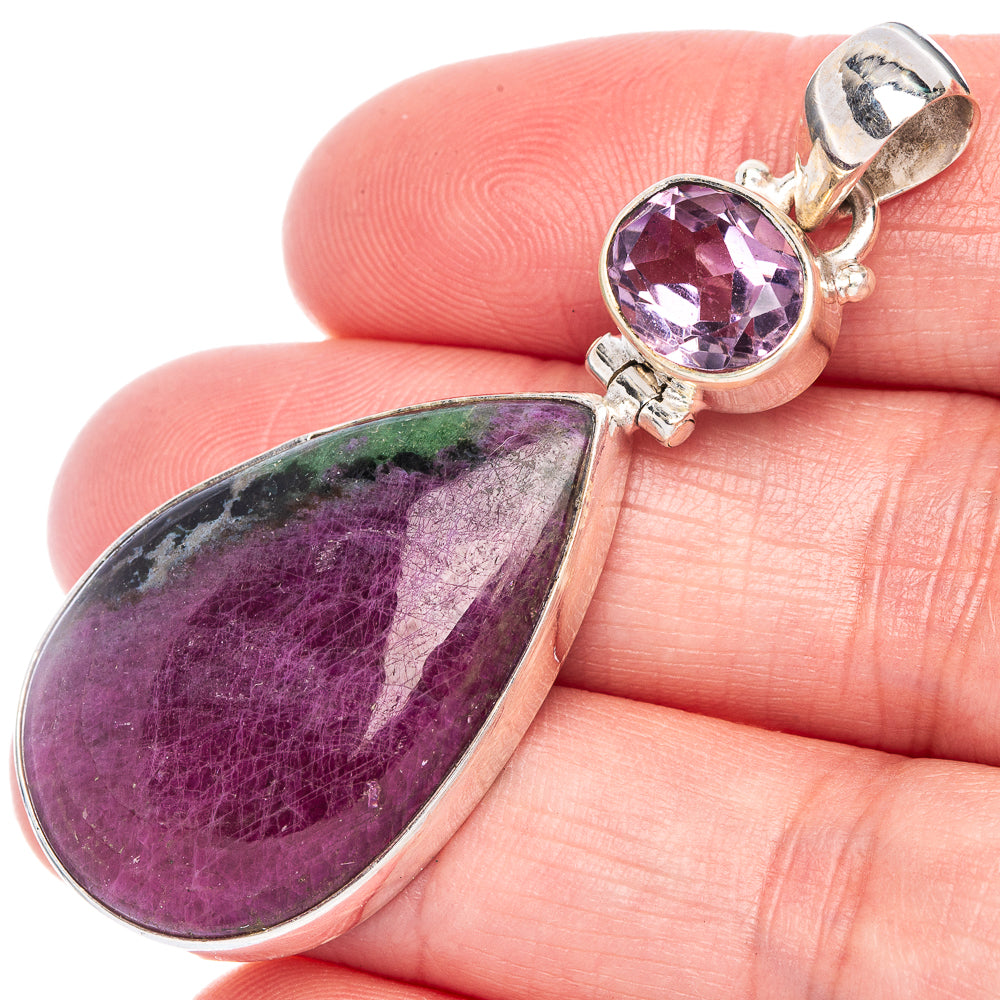 Ruby Zoisite, Amethyst Pendant 2 1/8" (925 Sterling Silver) P40603