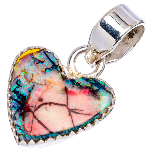 Sterling silver opal heart pendant, open bail and faceted multicolor opal heart in bezel