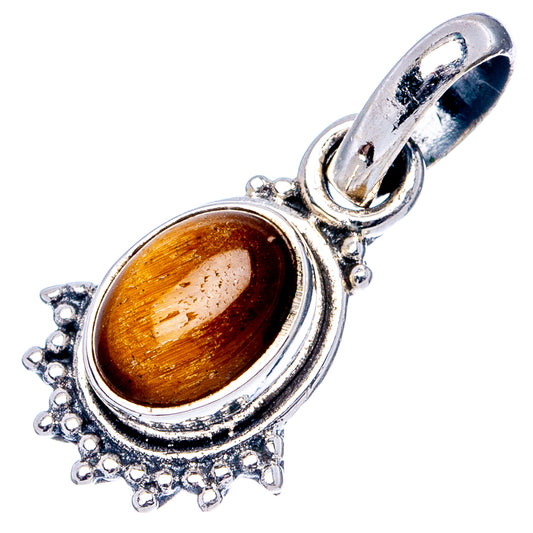 Oval tiger’s eye pendant in .925 sterling silver with loop bail and beaded border