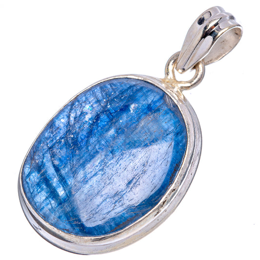 Oval kyanite pendant with .925 sterling silver frame, bright blue stone, top loop