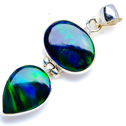 Sterling silver opal pendant pair with oval iridescent green-blue stones and bails