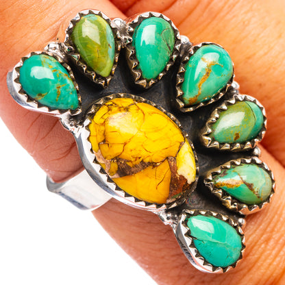 Exclusive Honey Dahlia Turquoise, Mohave Turquoise Ring Size 7 Adjustable (.925 Sterling Silver)