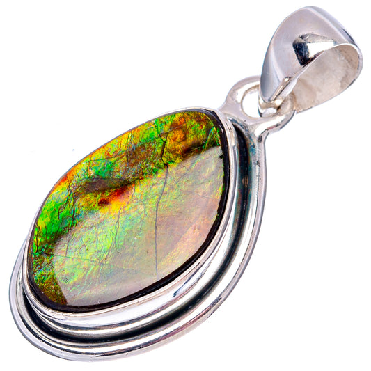 Oval .925 sterling silver ammolite pendant with multi-color rainbow iridescence