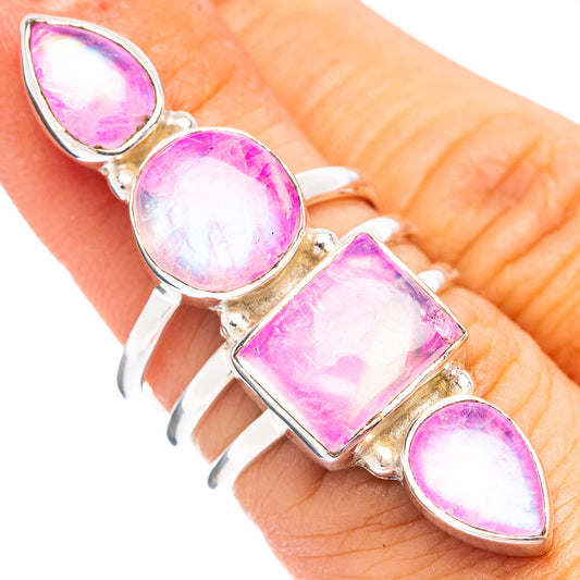 Pink moonstone ring in .925 sterling silver with pink oval, pear, and rectangular stones