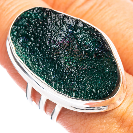 Roman glass ring with oval green textured stone in .925 sterling silver bezel