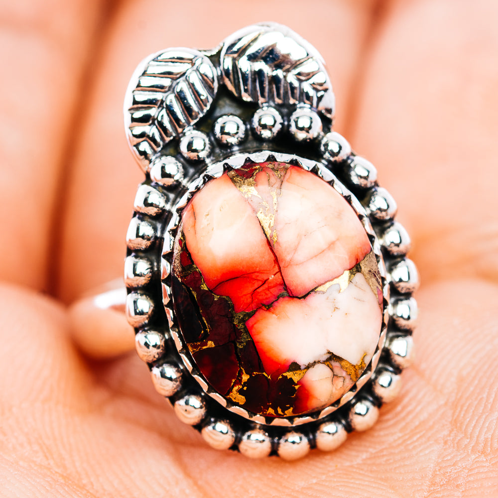 Red Dahlia Turquoise Ring Size 6.5 (.925 Sterling Silver)