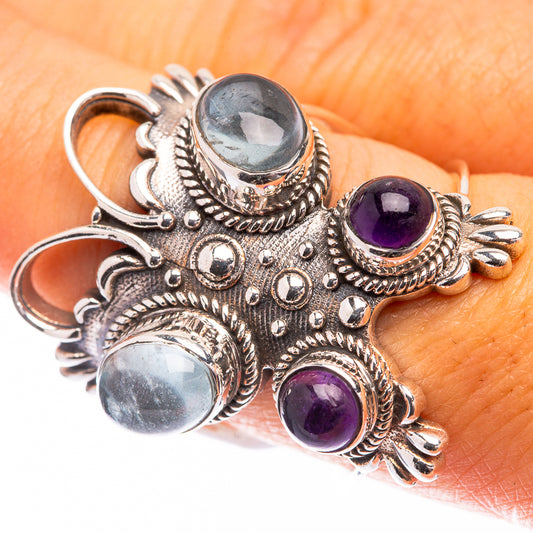 Large Aquamarine, Amethyst Ring Size 7.5 (925 Sterling Silver) R141474