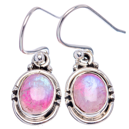 Pink Moonstone Earrings 1 1/8" (.925 Sterling Silver)