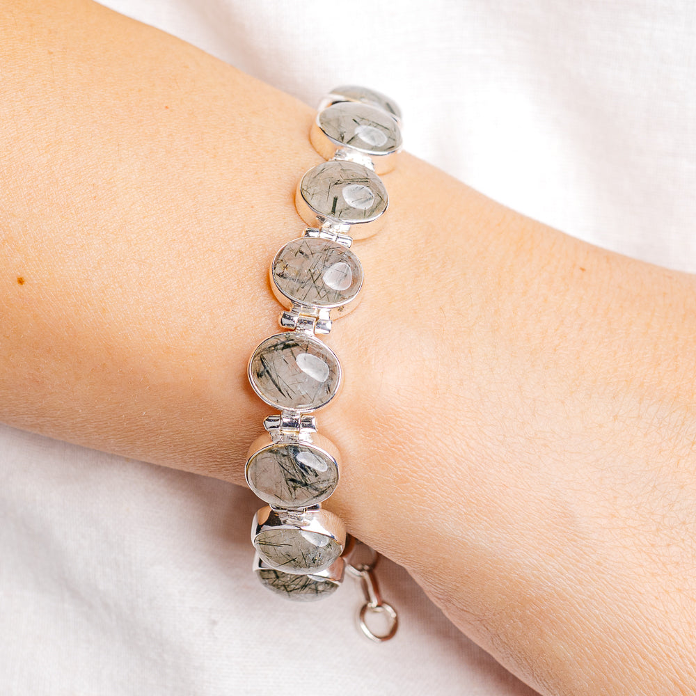 Tourmalinated Quartz Bracelet 6 to 8" (.925 Sterling Silver)