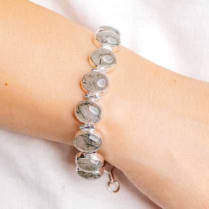 Tourmalinated Quartz Bracelet 6 to 8" (.925 Sterling Silver)