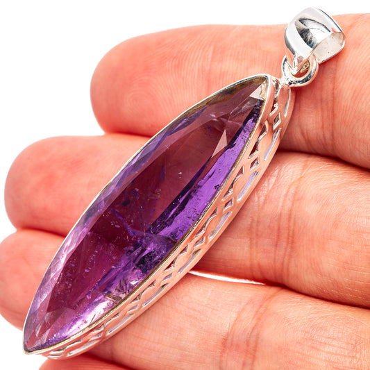Faceted amethyst teardrop pendant in .925 sterling silver setting