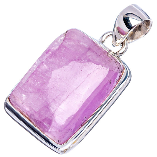 Rectangular Kunzite pendant with purple gemstone, .925 sterling silver frame and bail