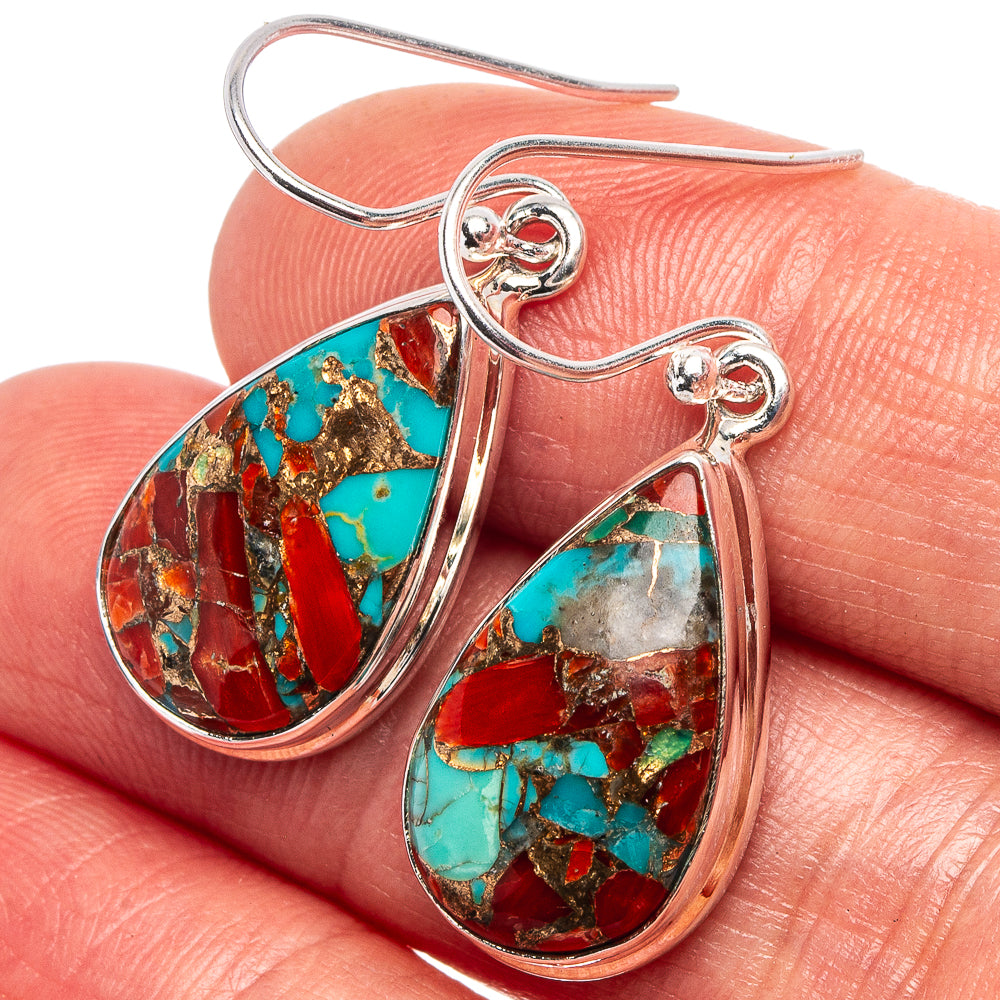 Coral Turquoise Matrix Earrings 1 3/8" (.925 Sterling Silver)