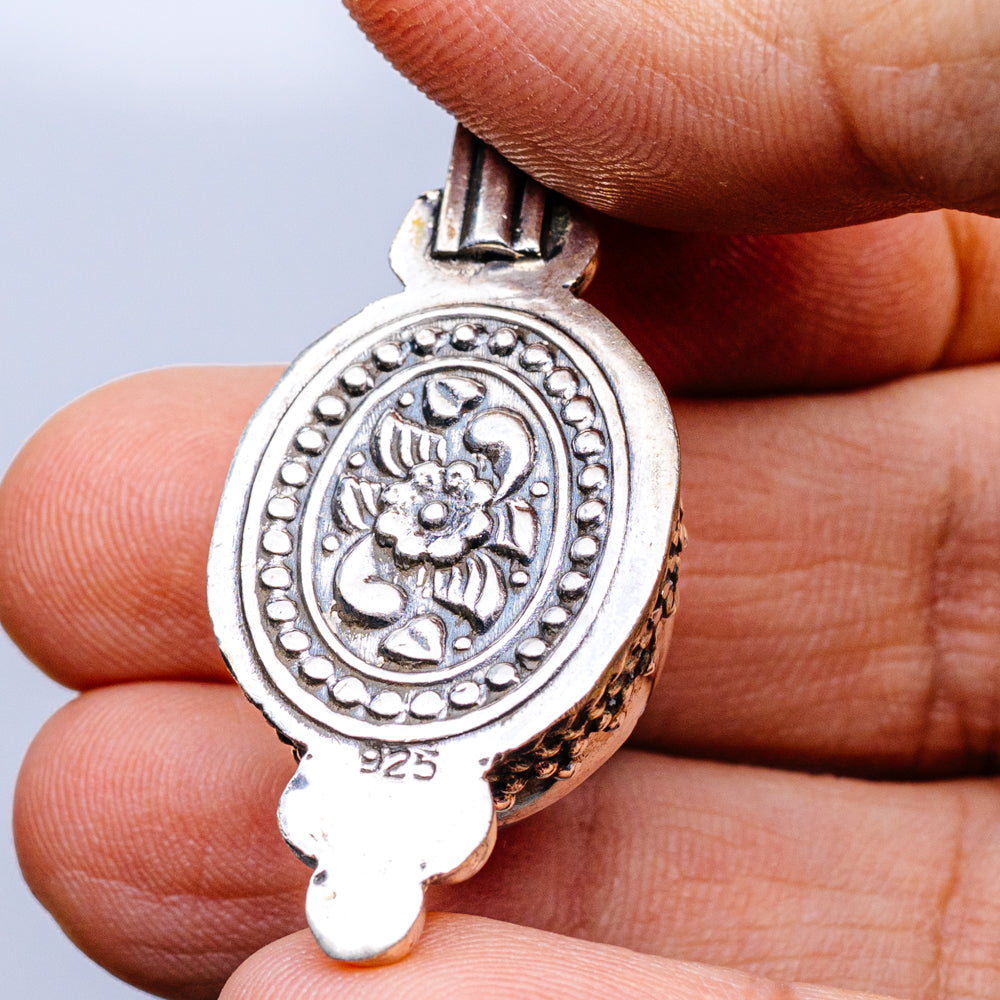 Tibetan Made Vintage Turquoise Pendant 1 7/8" (.925 Sterling Silver)