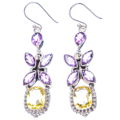 Premium Faceted Citrine, Amethyst 925 Sterling Silver Earrings 2 1/4" (925 Sterling Silver) E1225