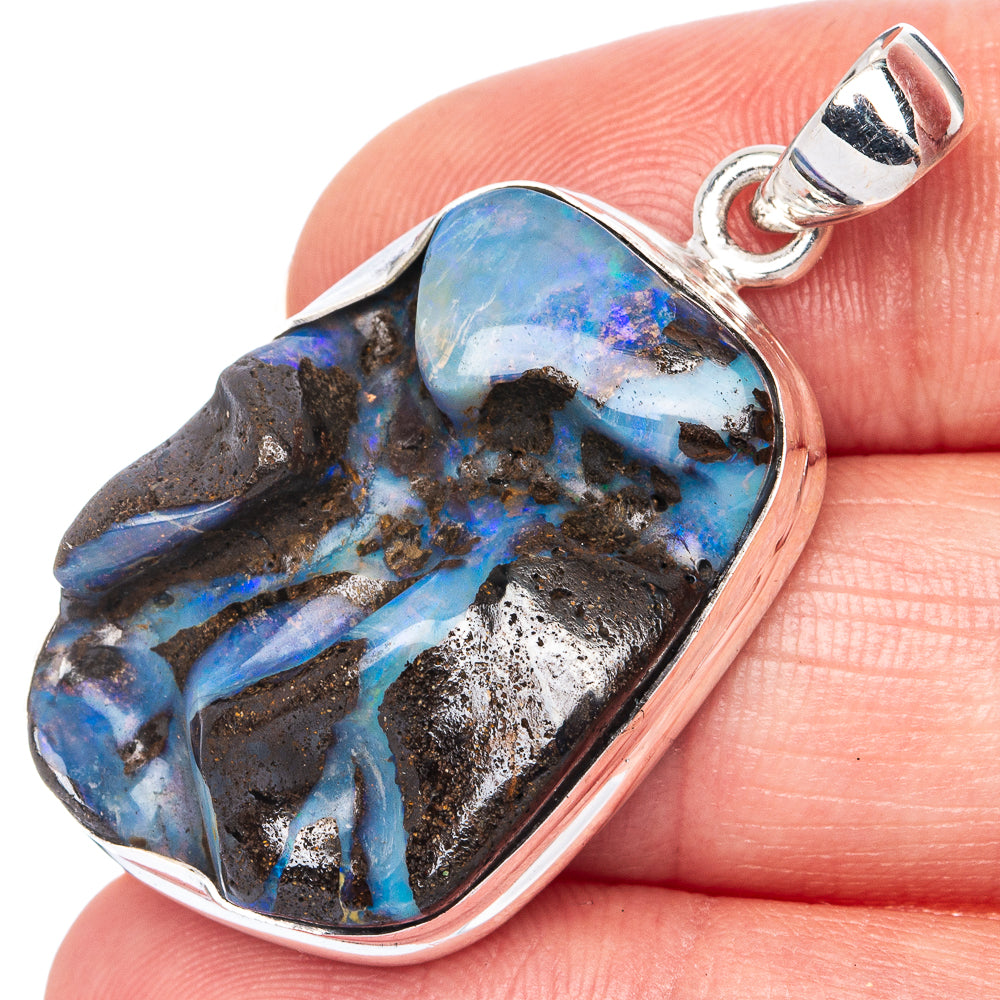 Rare Boulder Opal Pendant 1 1/2" (925 Sterling Silver) P41332