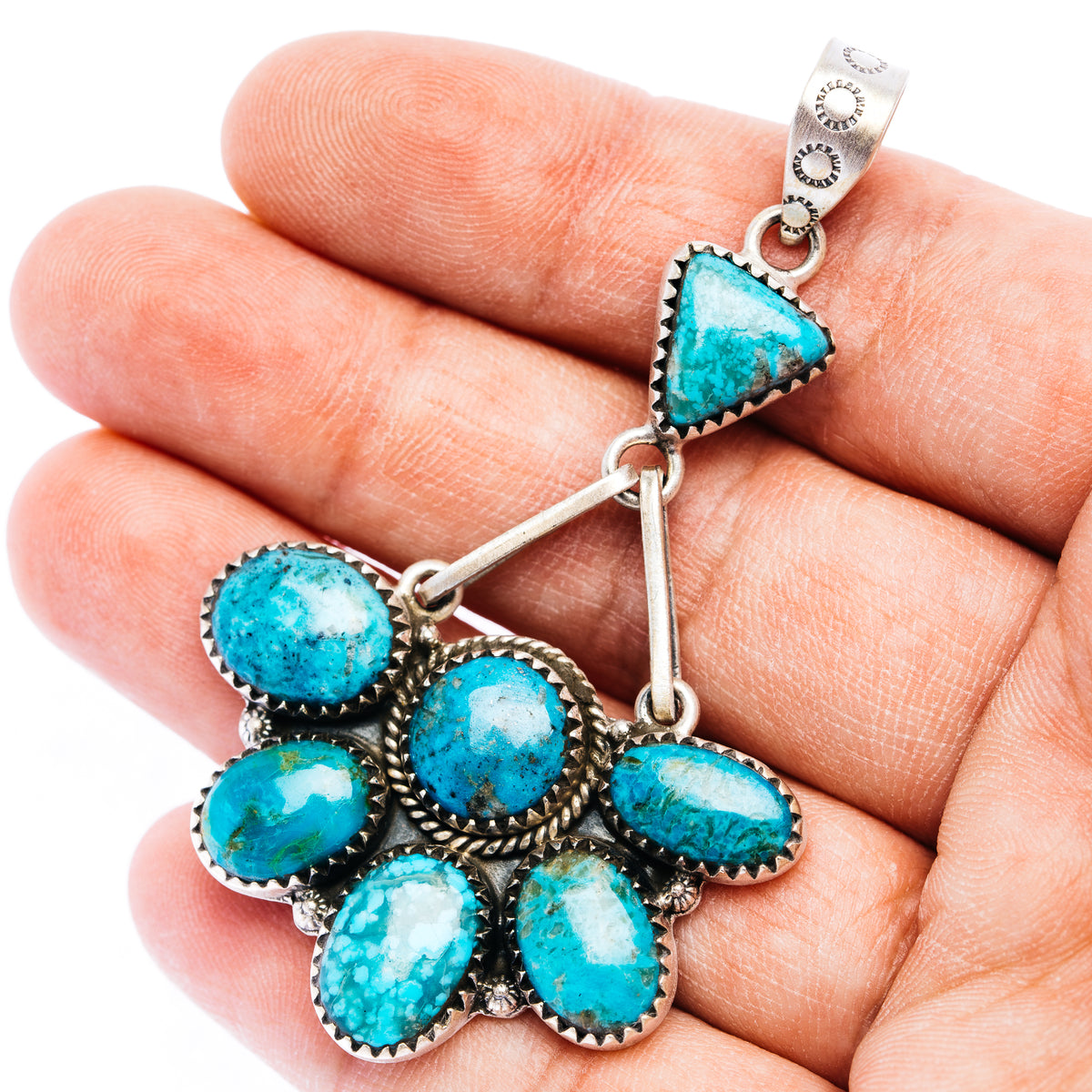 Rare Ithaca Peak Turquoise Pendant 2 3/4" (.925 Sterling Silver)