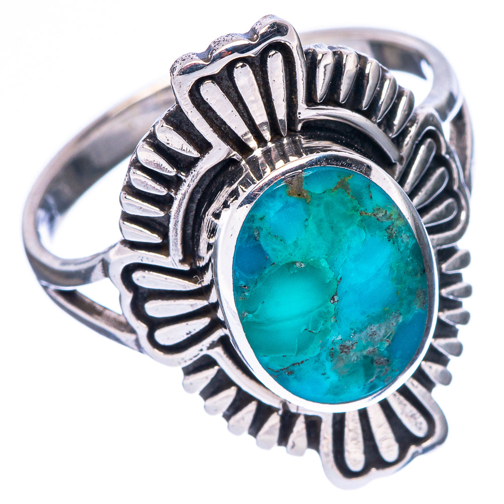 Turquoise statement ring with oval blue stone and decorative silver bezel