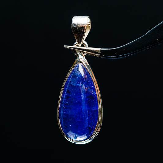 Large pear-shaped tanzanite pendant in .925 sterling silver, with bail and top loop.