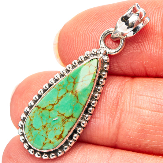 Royston turquoise teardrop pendant, .925 sterling silver beaded border and top bail