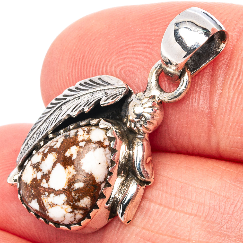 Sterling silver jasper pendant with oval wild horse stone and winged frame
