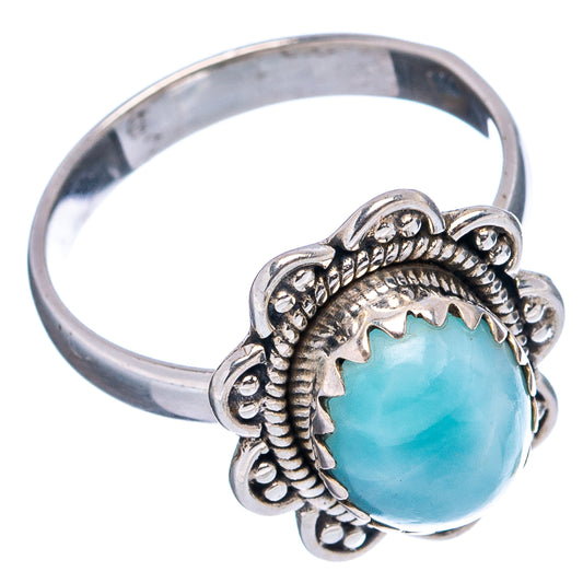 Sterling silver ring with oval blue larimar and detailed rope-like setting