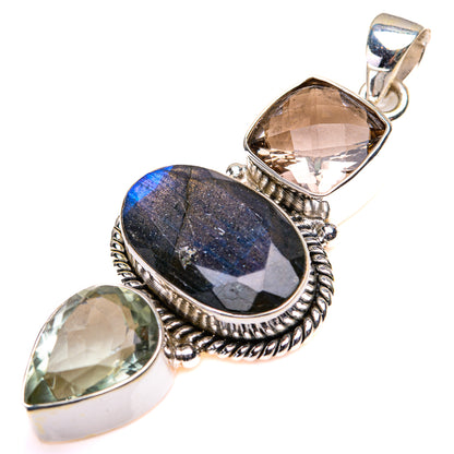 Labradorite, White Quartz Pendant 2 1/8" (925 Sterling Silver) PD38508
