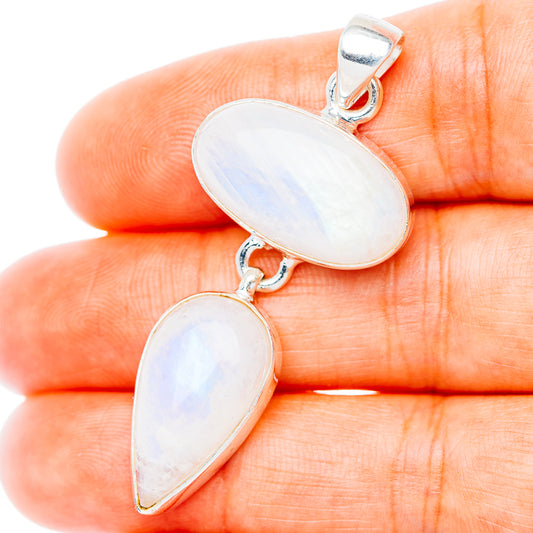 Premium Multi-Gem Rainbow Moonstone Pendant 2" (.925 Sterling Silver)