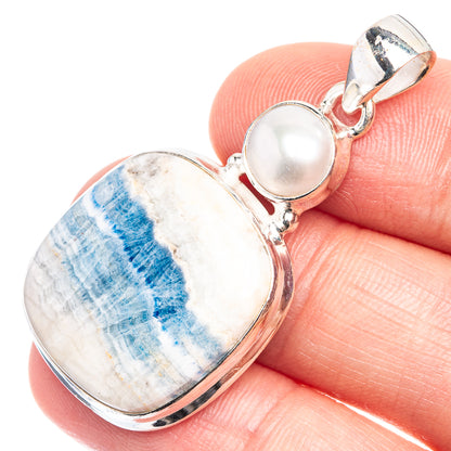 Blue Scheelite, Cultured Pearl Pendant 1 5/8" (925 Sterling Silver) P39261