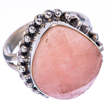 Sterling silver ring with oval pink morganite, beaded bezel and slim band