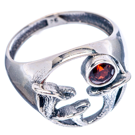 Sterling silver dainty mushroom ring with red garnet round center stone