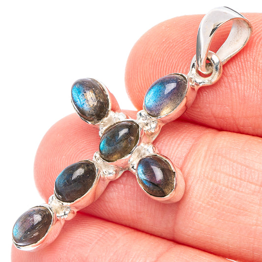Labradorite Cross Pendant 1 5/8" (925 Sterling Silver) P43867