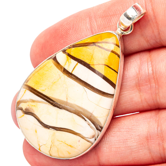 Sterling silver mookaite pendant with teardrop amber and cream striped stone