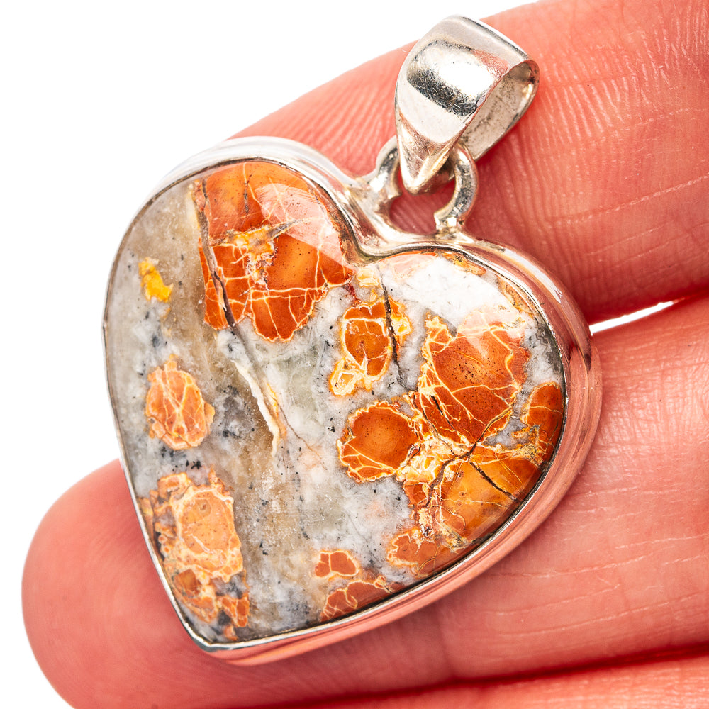 Maligano Jasper Heart Pendant 1 3/8" (.925 Sterling Silver)
