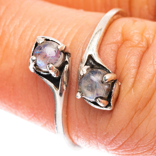 Sterling silver moonstone ring with iridescent oval stone, size 7
