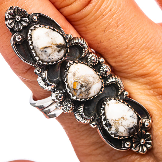 Exclusive Southwestern Style White Buffalo Turquoise Ring Size 9 Adjustable (.925 Sterling Silver)