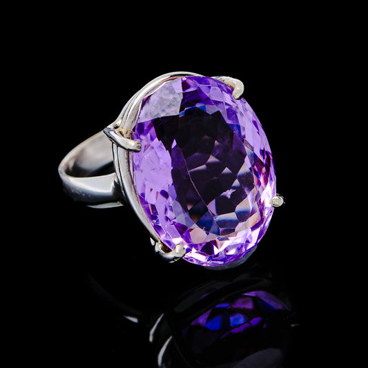 10.9ct Faceted Brazilian Amethyst Ring Size 6.5 (.925 Sterling Silver)
