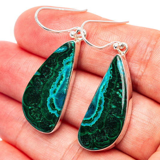 Malachite and chrysocolla teardrop earrings with .925 sterling silver hooks, green stone