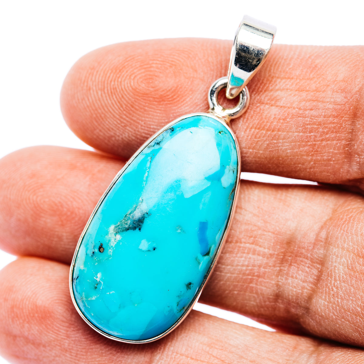 Kingman turquoise teardrop pendant, .925 sterling silver bezel